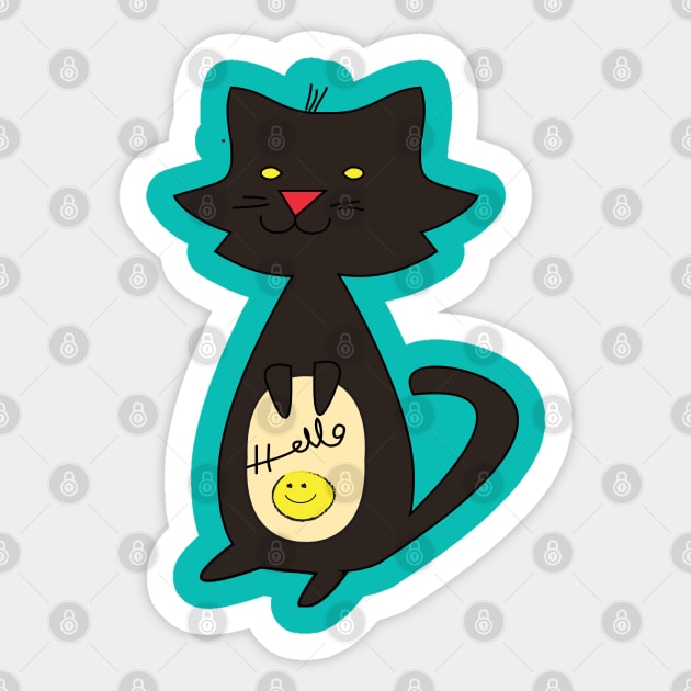 cute cat say hello Sticker by illustraa1